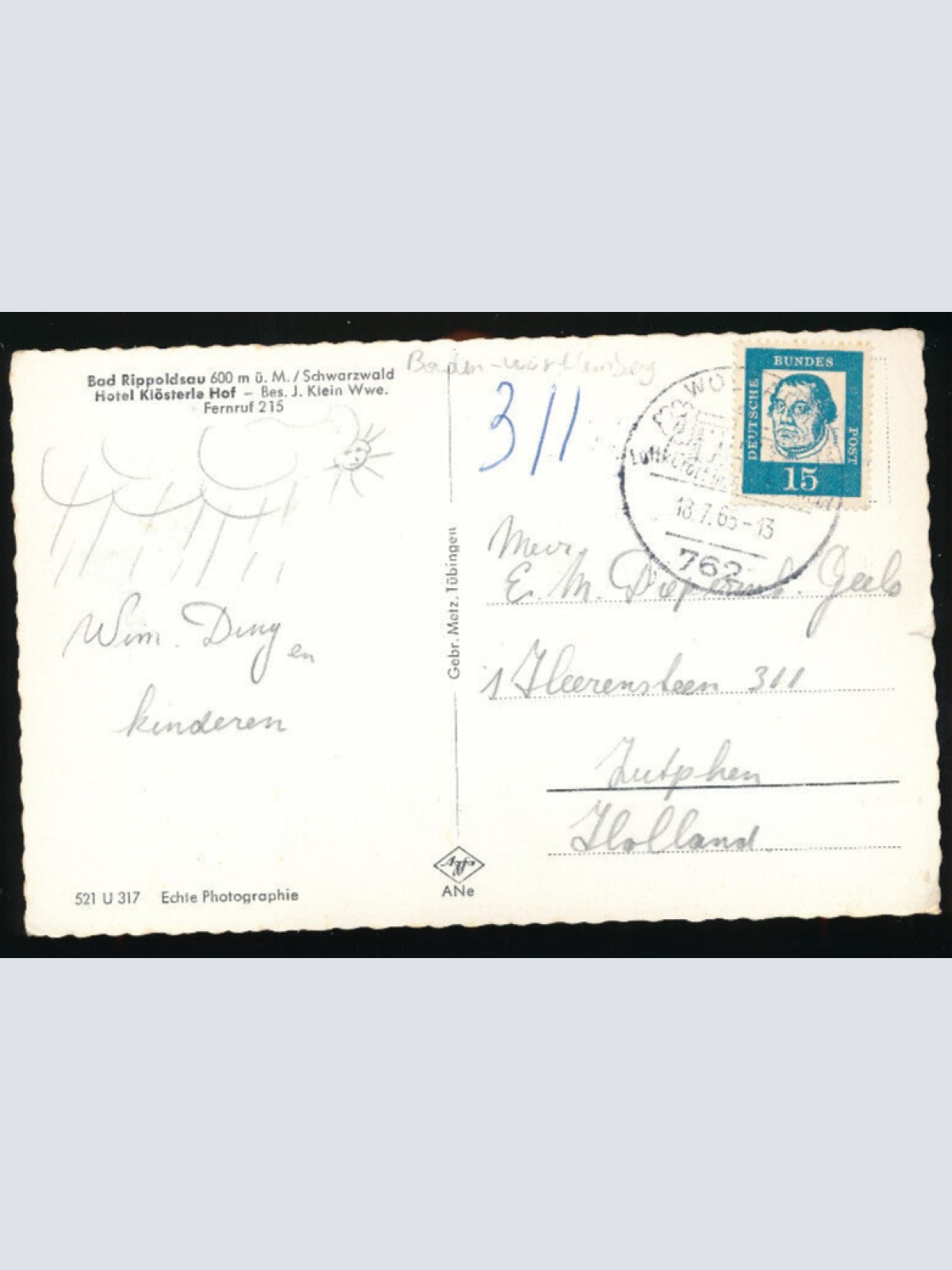 AK aus Bad Rippoldsau mit Hotel Klösterle Hof Baden - Württemberg (4686)