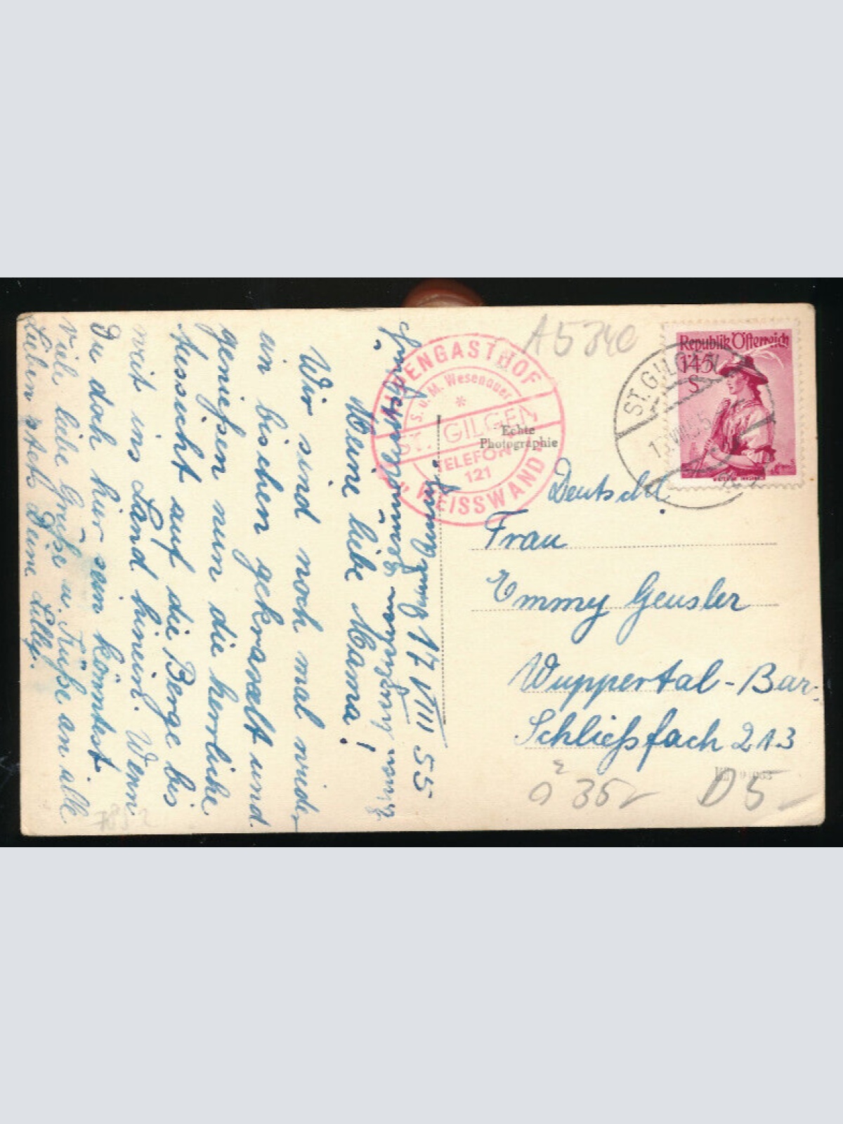 AK aus St. Gilgen am Wolfgangsee mit Alpengasthof Weisswand Salzburg (4568)