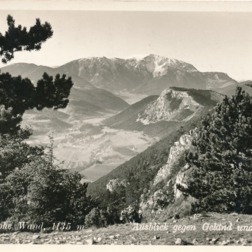 AK, Hohe Wand, Ausblick gegen Geländ und Schneeberg, Niederösterreich (S463)