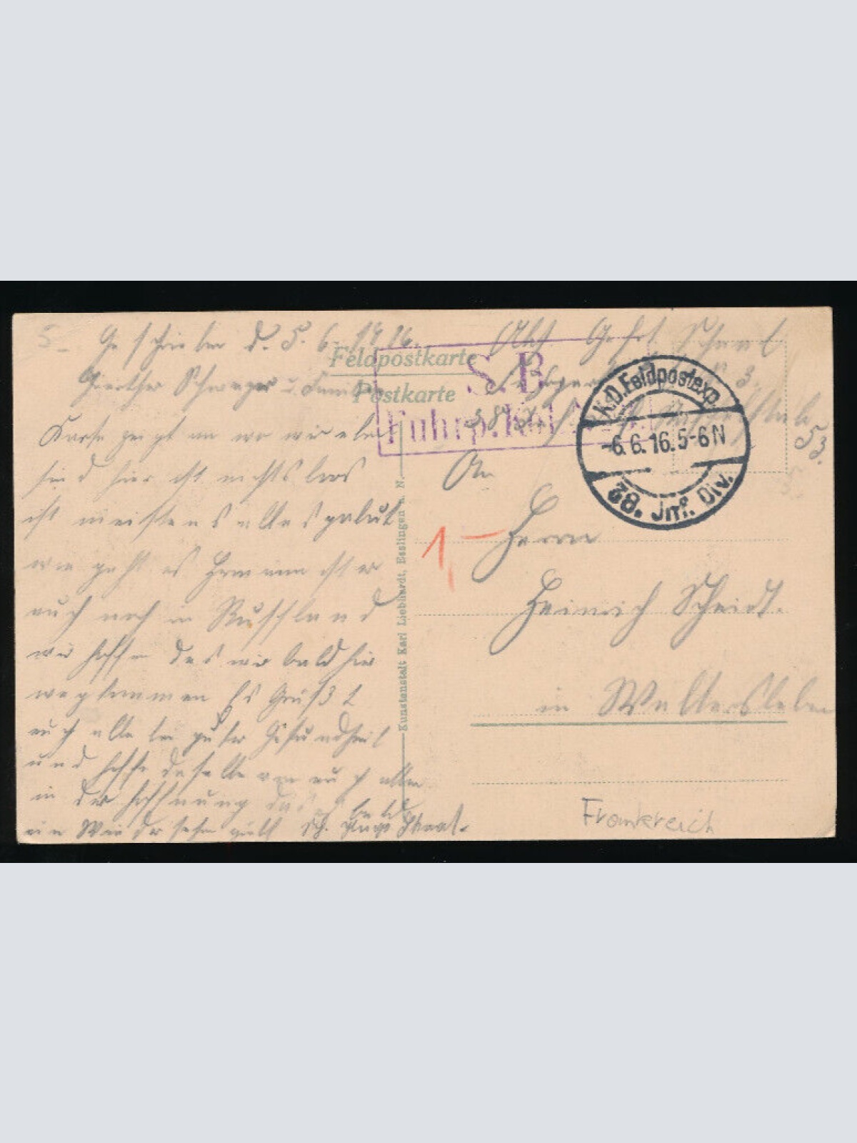 AK aus Nantillois Bismarckplatz mit Feldpoststempel Frankreich (4509)