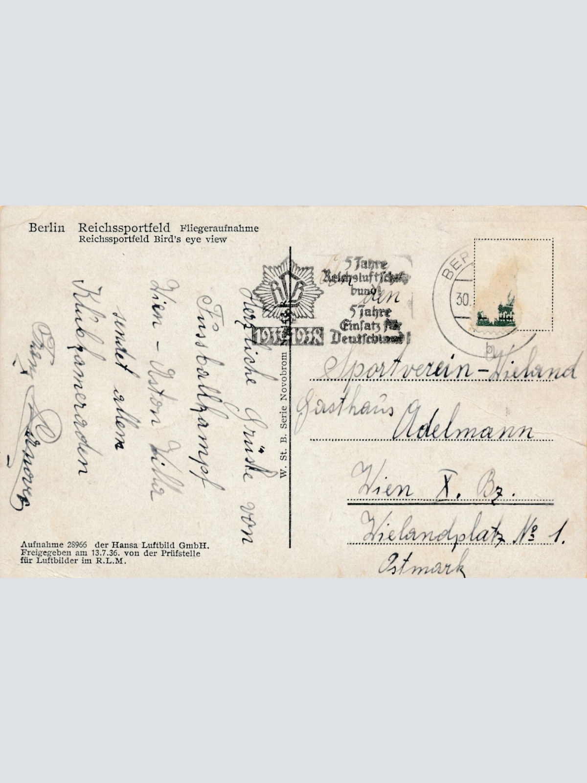 AK, Berlin, Reichssportfeld Fliegeraufnahme (S605)