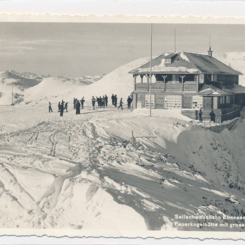 AK, Seilschwebebahn Ebensee, Feuerkogelhütte mit großen Höllkogel (S620)