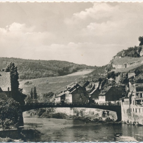 AK, Radium-Solbad Kreuznach, Nahebrücke mit Kauzenburg, Rheinland-Pfalz (S522)