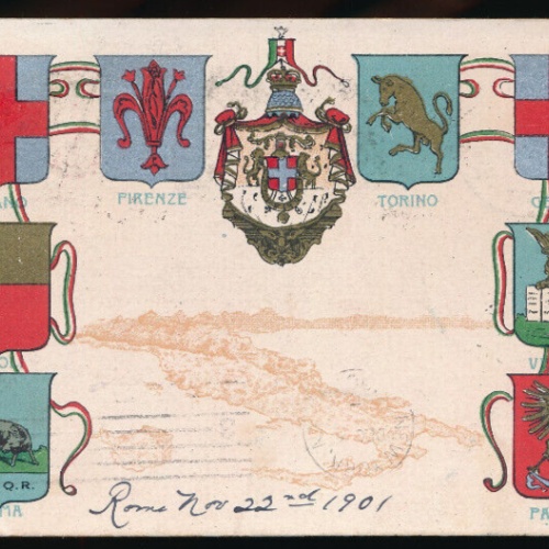 Litho - Karte aus Italien mit verschiedenen Städte Wappen wie Parlermo Rom(4884)