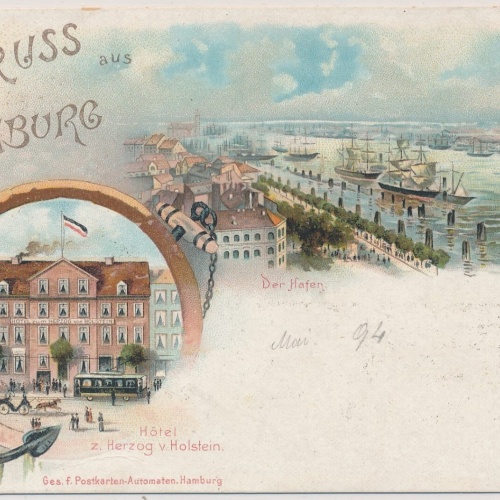 AK, Gruß aus Hamburg, Der Hafen, Hotel z. Herzog v. Holstein (S722)