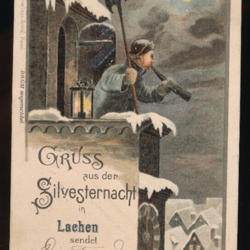 Mondschein Litho - Karte gruss aus der Silvesternacht in Lachen mit Wache (4620)