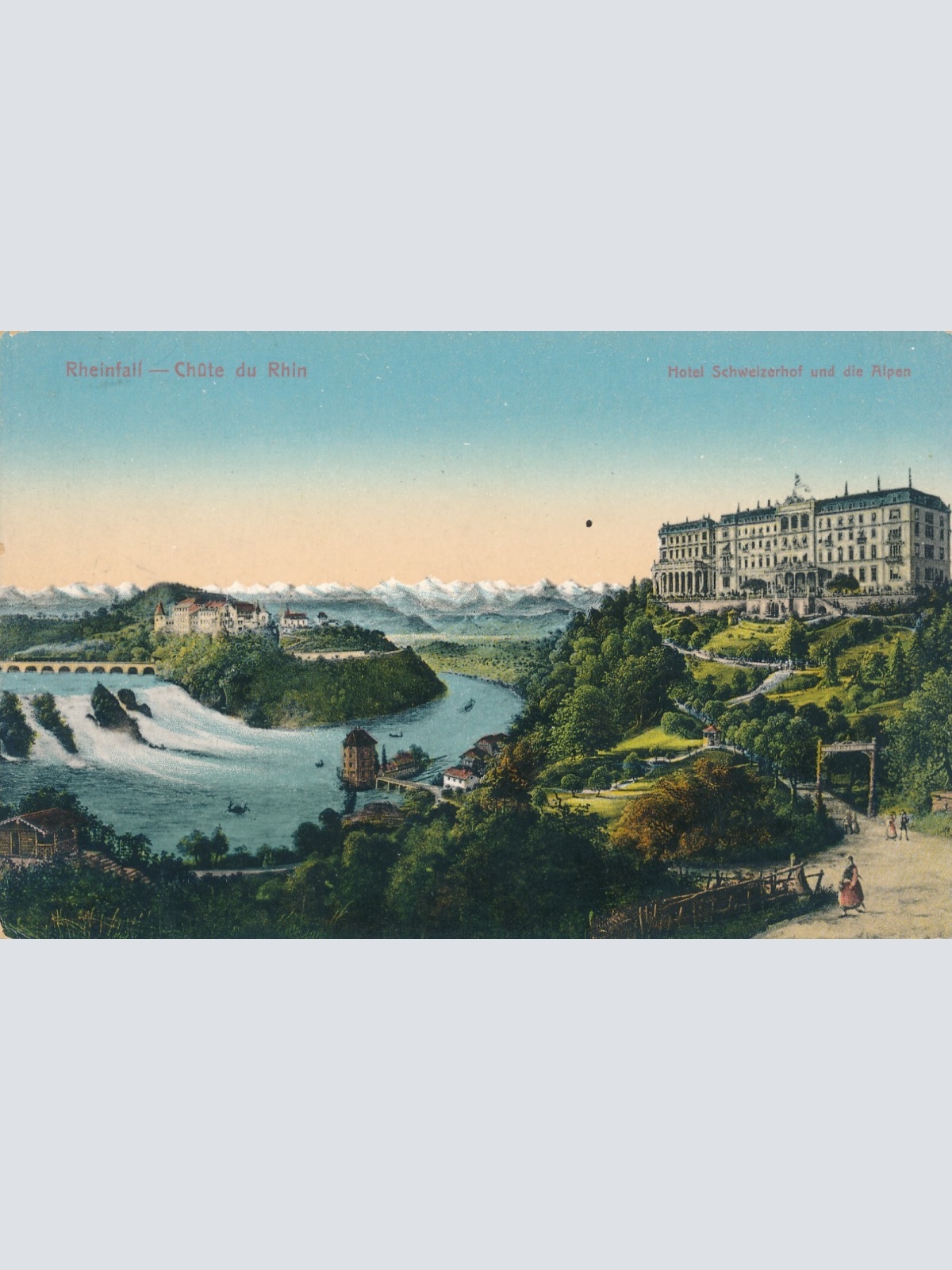 AK, Rheinfall - Chute du Rhin, Hotel Schweizerhof und die Alpen (S985)