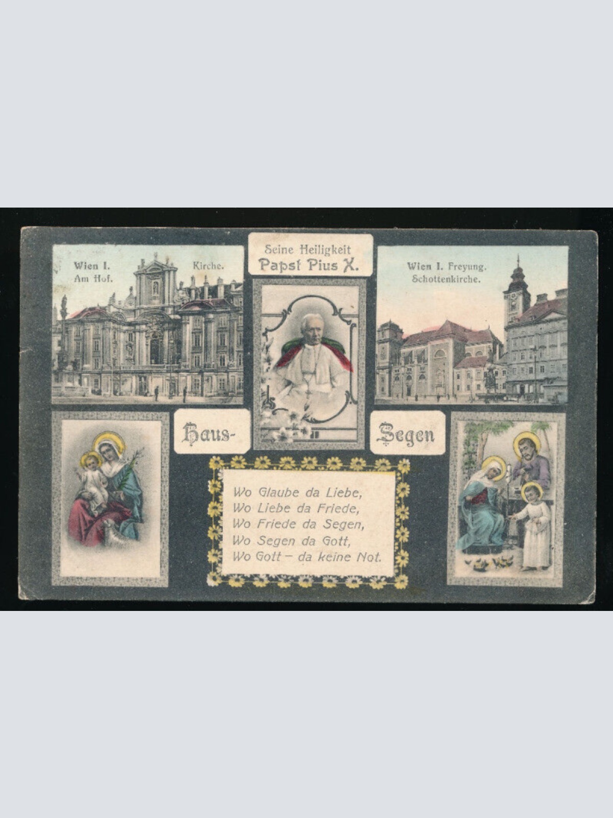 AK aus Wien mit Pabst Pius X. und Schottenkirche (5107)