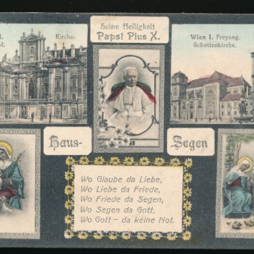 AK aus Wien mit Pabst Pius X. und Schottenkirche (5107)