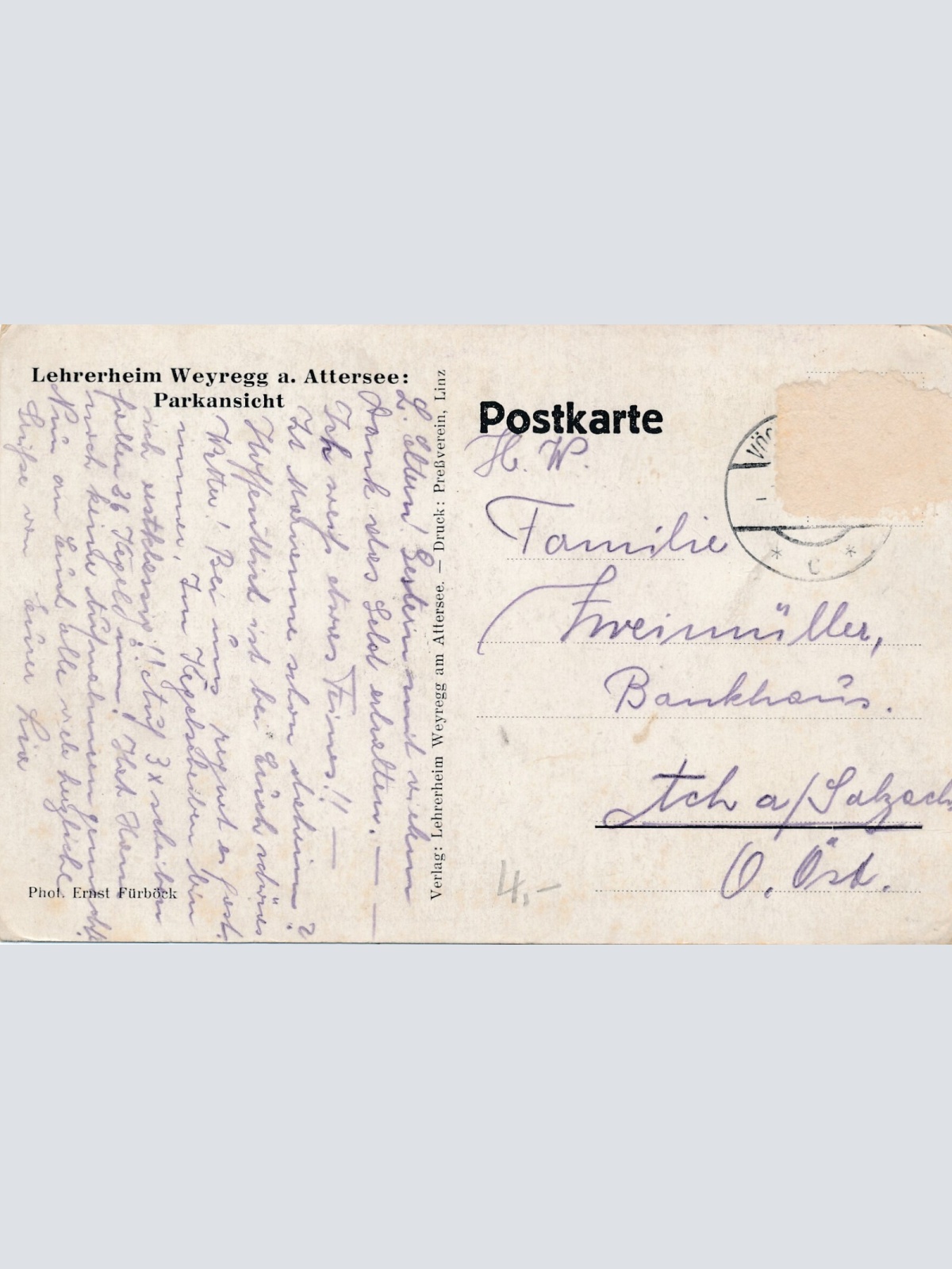 AK, Lehrerheim Weyregg am Attersee: Parkansicht, Oberösterreich (S940)