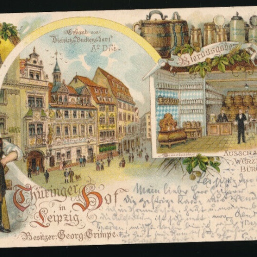Litho - Karte vom Thüringer - Hof in Leipzig Sachsen (5427)
