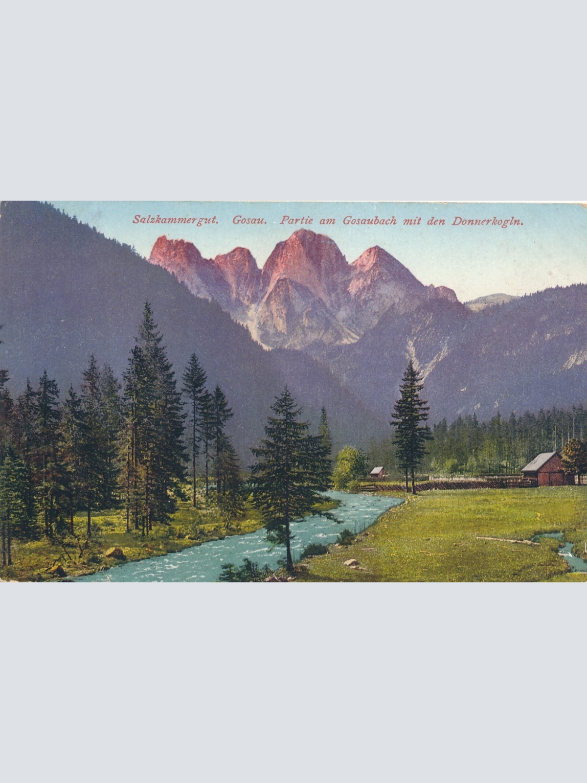 AK, Salzkammergut, Gosau, Partie am Gosaubach mit den Donnerkogln (S1225)
