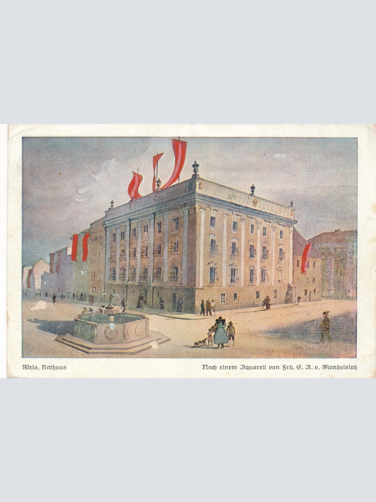 AK, Wels, Rathaus, Nach einem Aquarell, Oberösterreich (S1095)