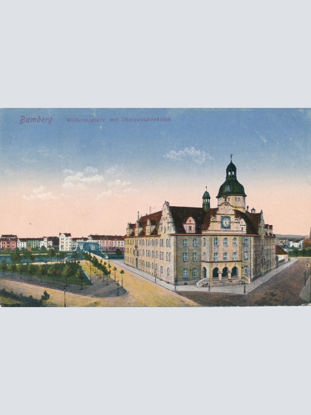 AK, Bamberg, Wilhelmsplatz mit Oberpostdirektion, Bayern (S1428)