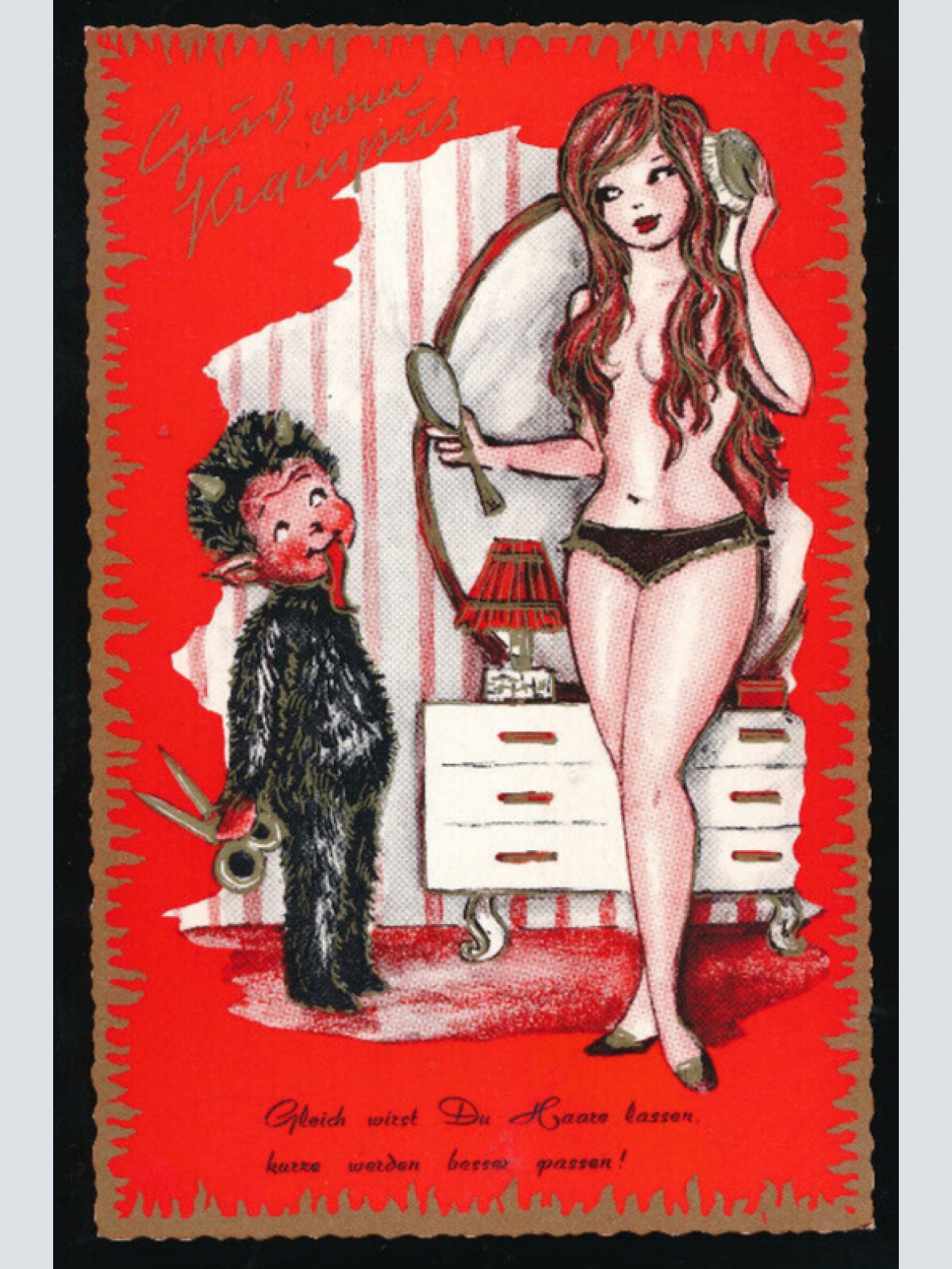 AK Gruß vom Krampus gleich wirst du Haare lassen (5672)