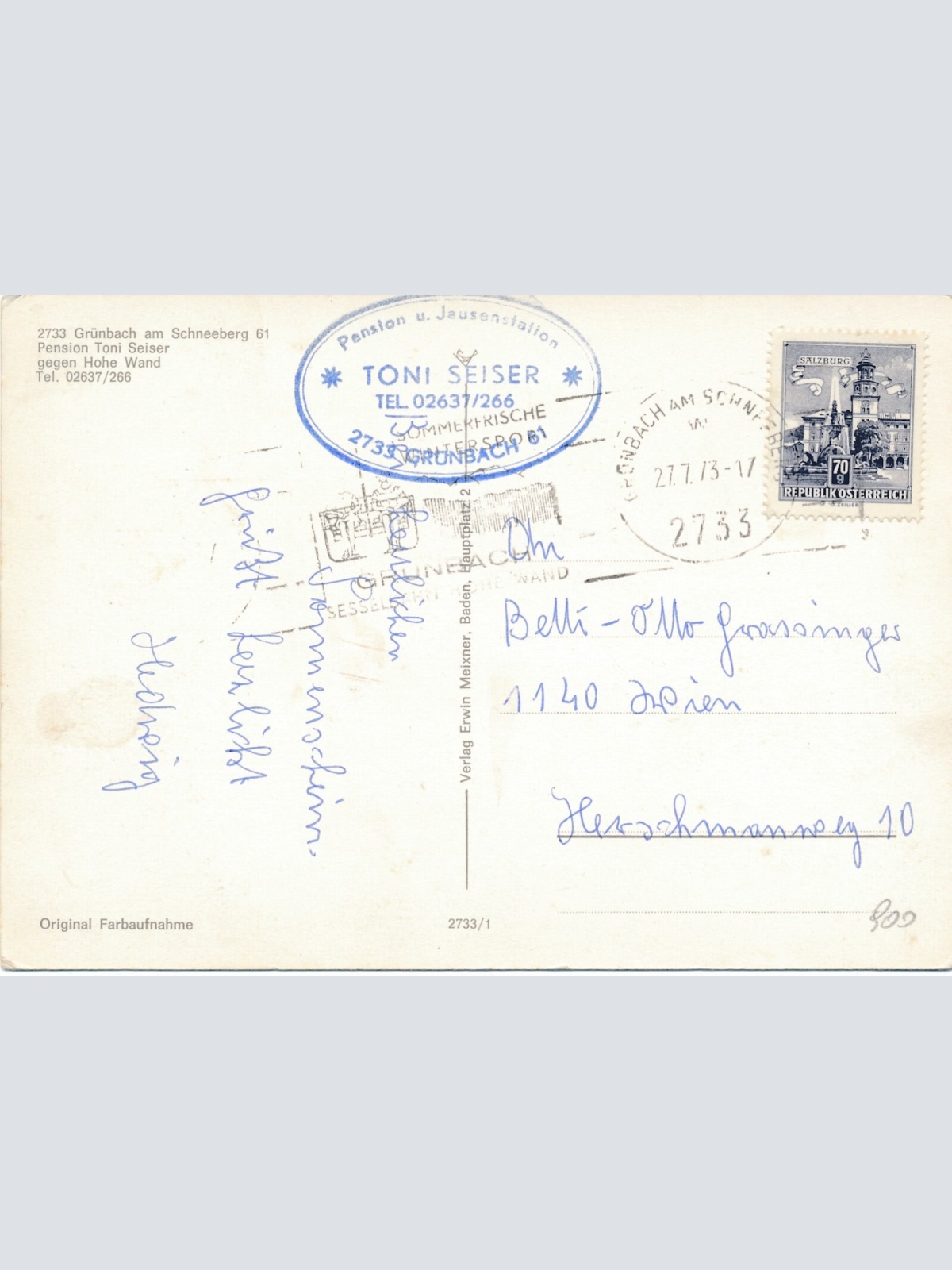 AK, Grünbach am Schneeberg, Pension Toni Seiser, Niederösterreich (S1499)