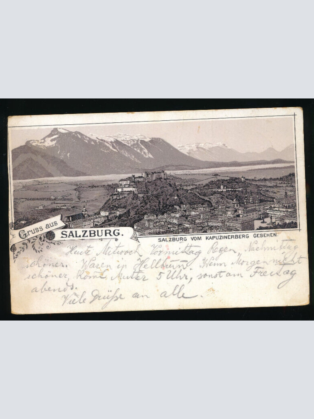 Litho - Karte gruss aus Salzburg vom Kapuzinerberg (5534)