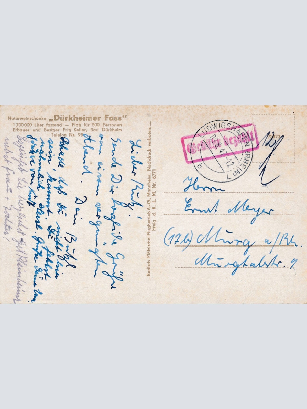 AK, Flugzeugaufnahme vom Bad Dürkheim, Dürkheimer Faß, Rheinland-Pfalz (S1474)