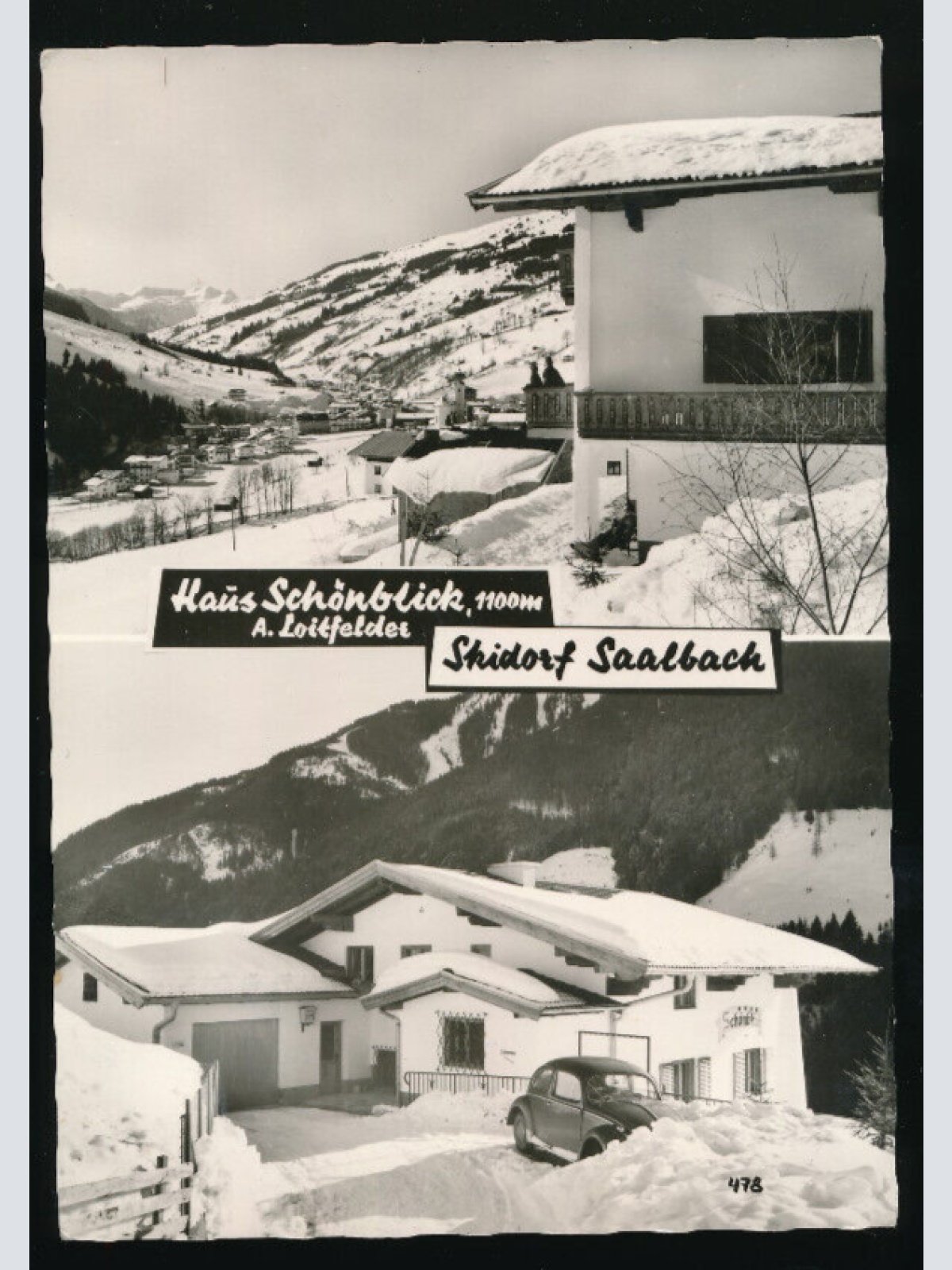 AK aus Saalbach im Winter mit Oldtimer VW - Käfer Salzburg (5563)