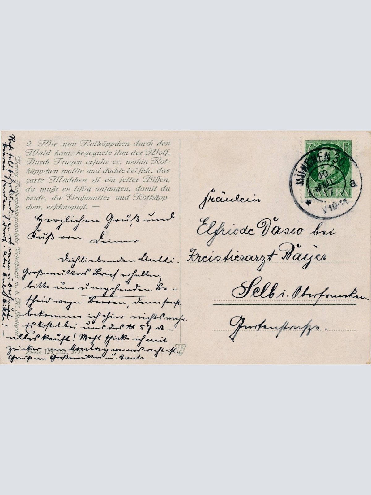 AK, Brüder Grimm, Rotkäppchen neben Wolf im Wald (S1646)