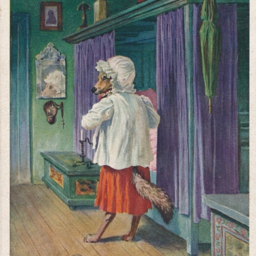 AK, Brüder Grimm, Rotkäppchen, Wolf verkleidet sich (S1643)