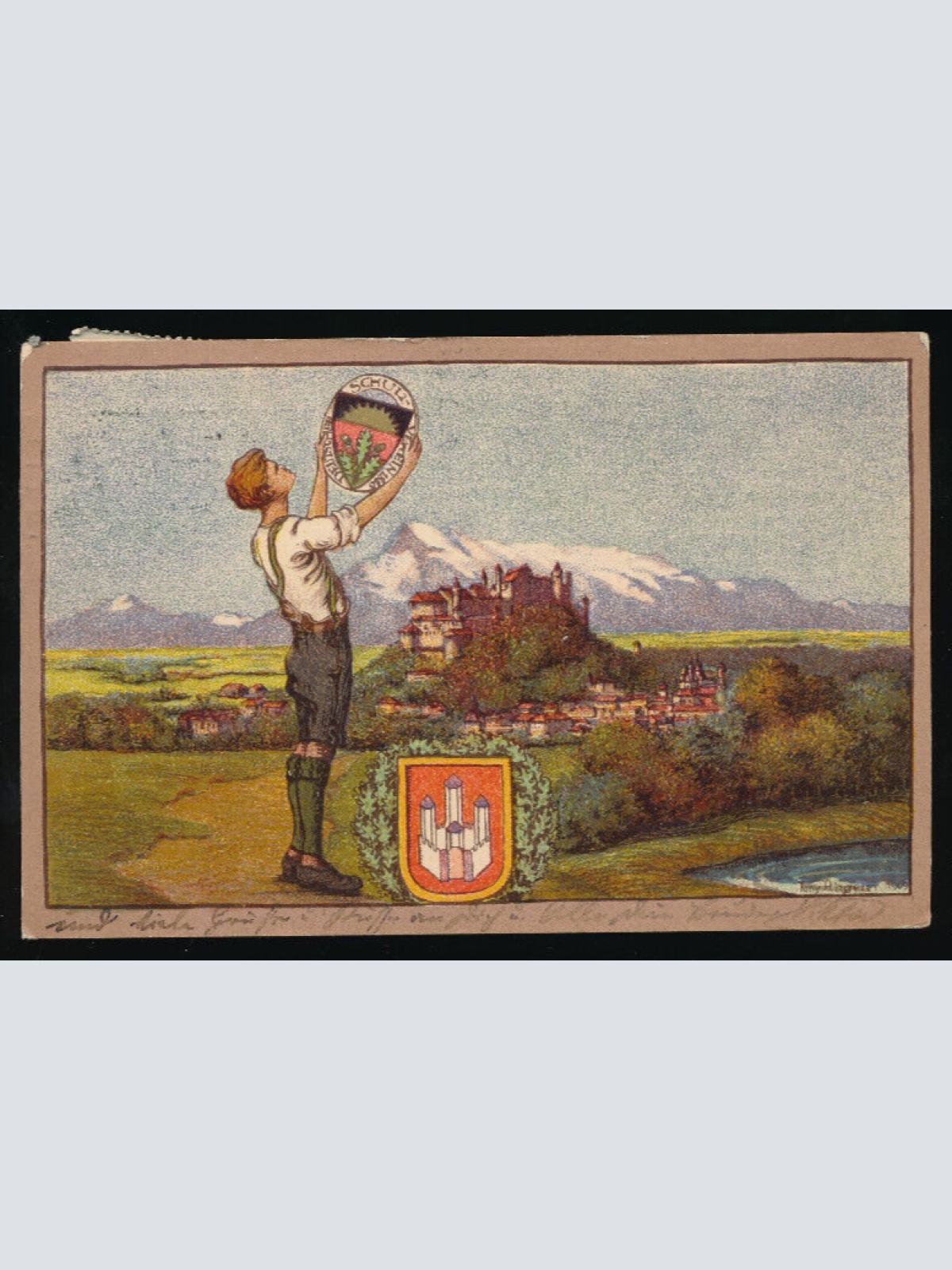 AK aus Salzburg Junger Mann hält DSV - Karte Schild in den Händen (5328)