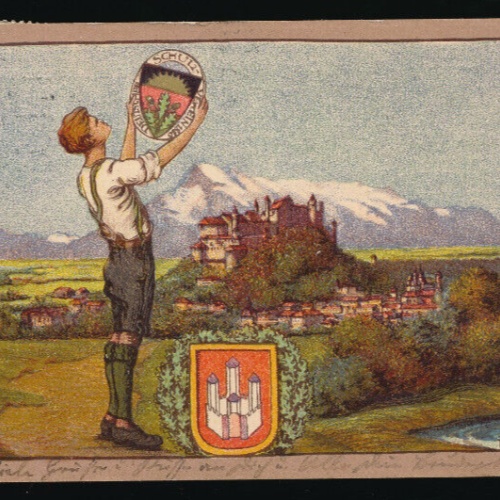 AK aus Salzburg Junger Mann hält DSV - Karte Schild in den Händen (5328)