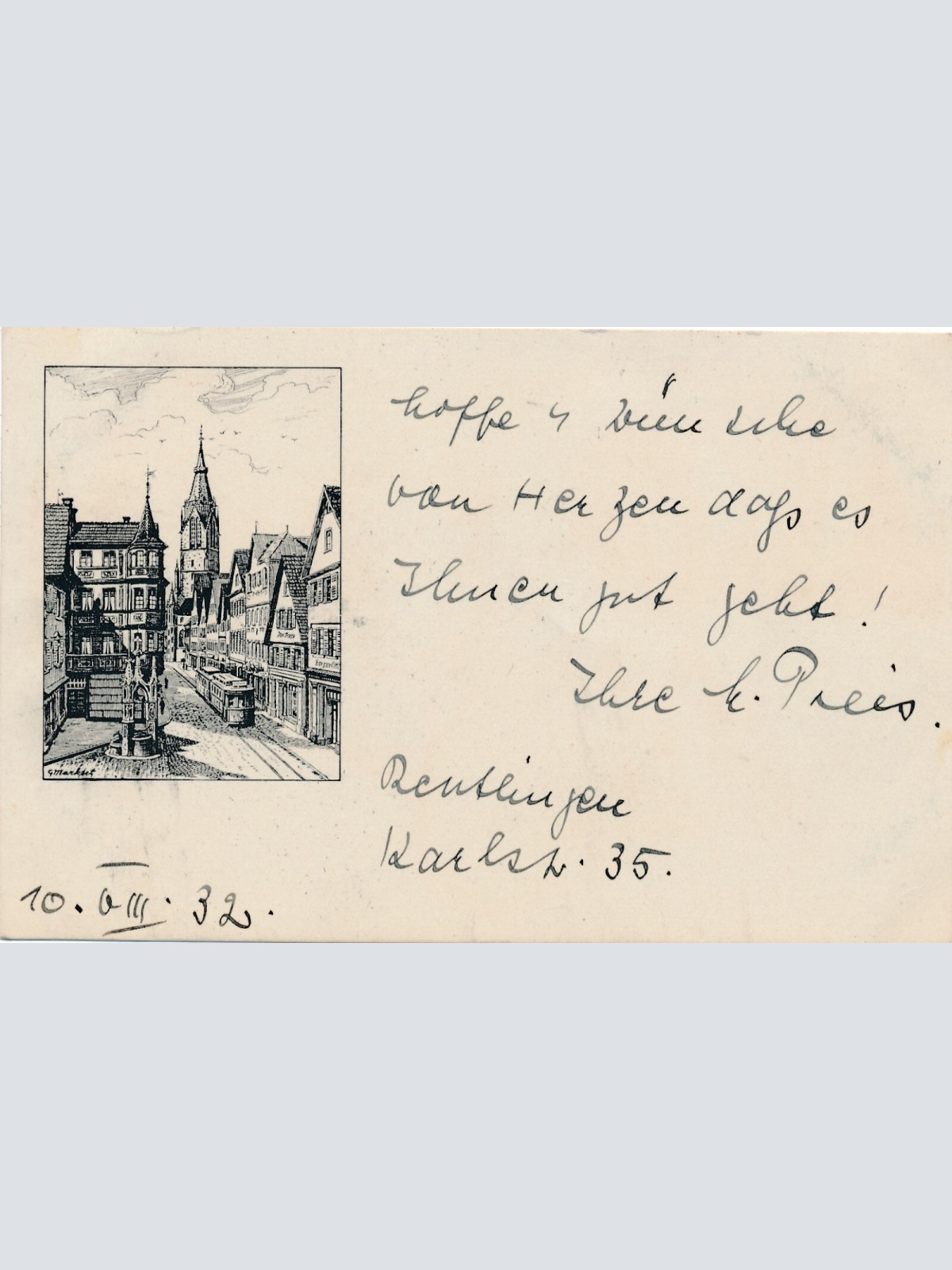 AK, Reutlingen, Wilhelmstraße mit Lindenbrunnen, Baden-Württemberg (S1603)