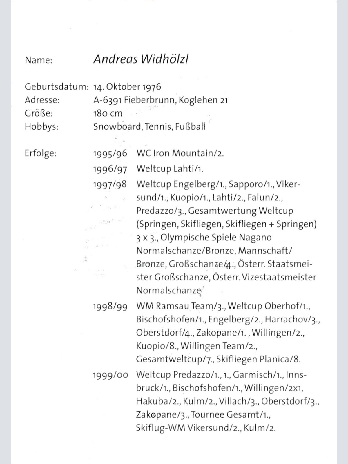 AK, Autogramm-Karte, Andreas Widhölzl, Skispringer (S1629)