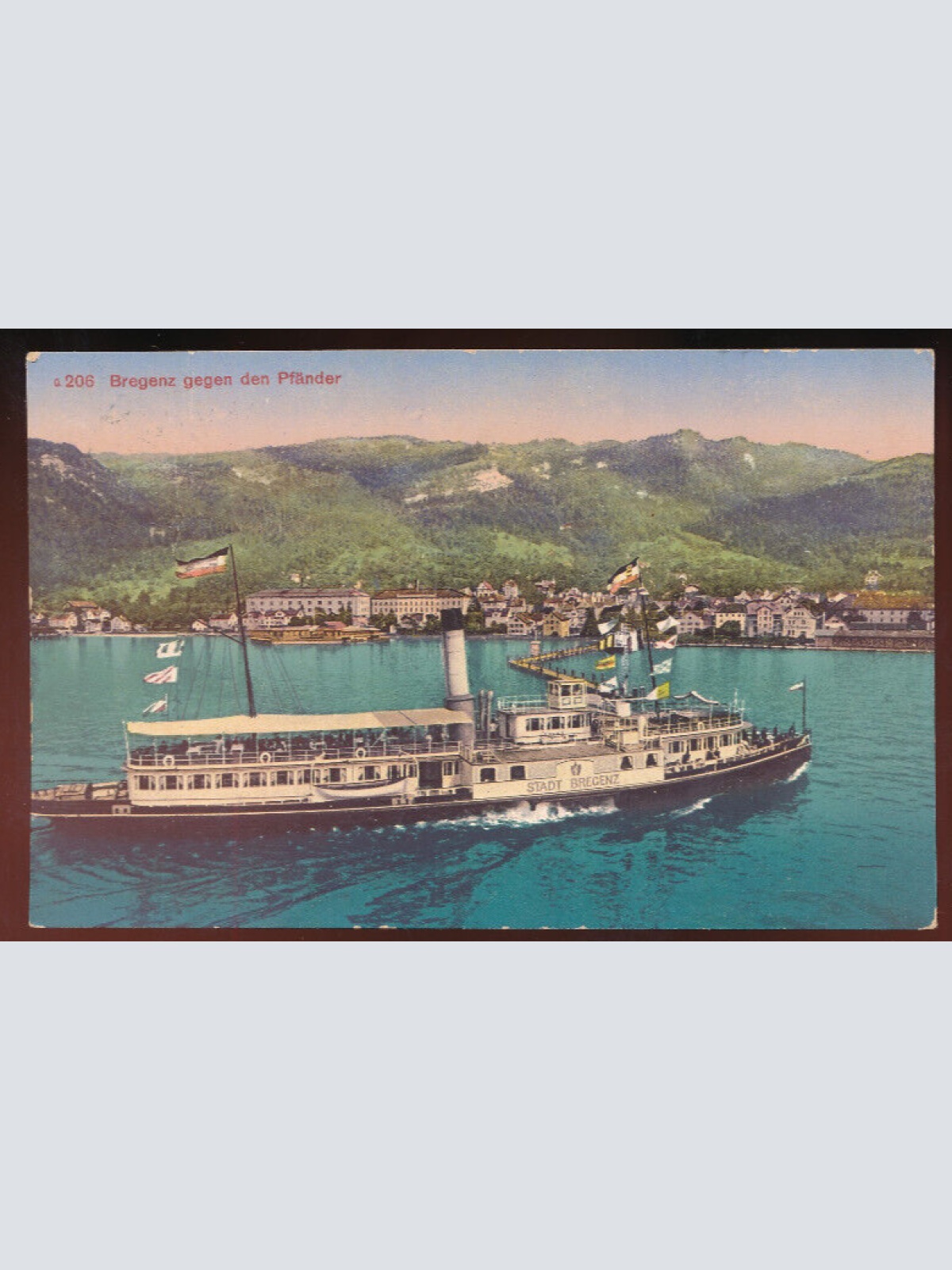 AK aus Bregenz gegen den Pfänder mit Dampfer Vorarlberg (5820)