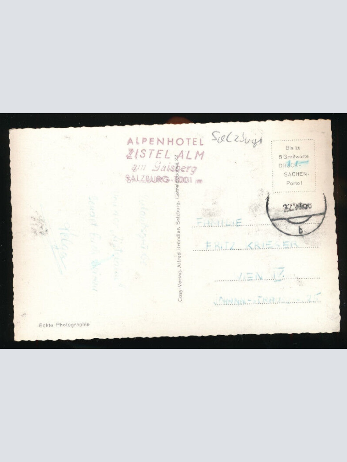 AK von der Zistelalm mit Berghotel Salzburg (5891)