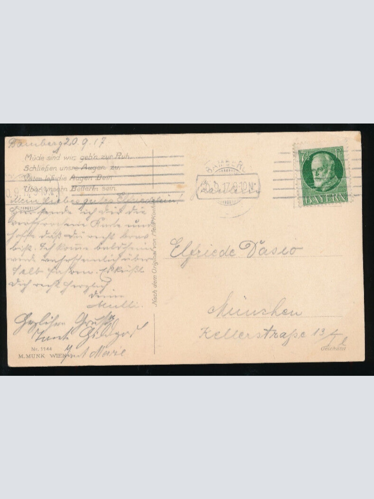 Künstler - Karte von M. Munk Müde sind wir gehn zur ruh (5752)