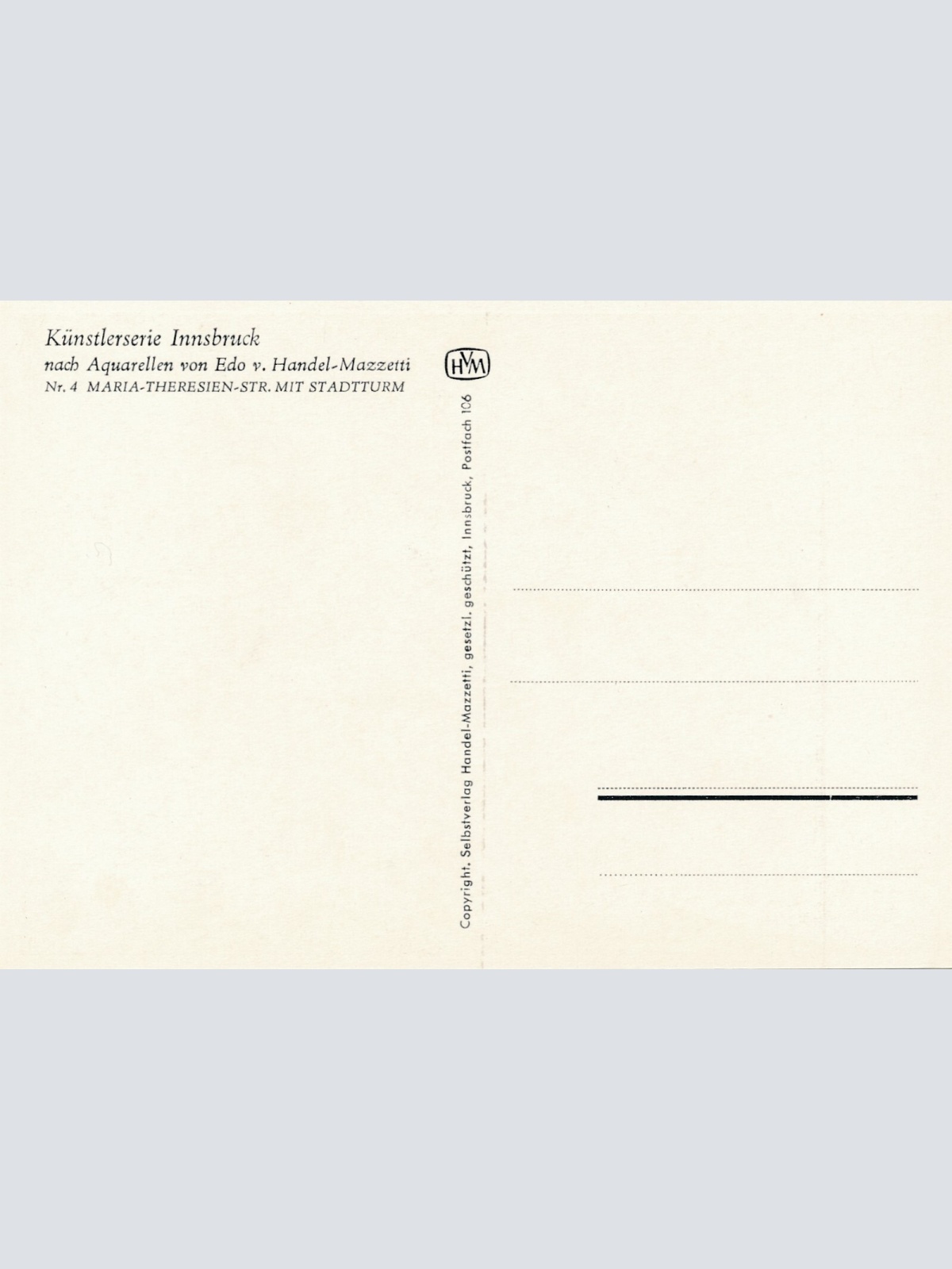 Künstlerserie Innsbruck, Nr. 4, Maria-Theresien-STR. mit Stadtturm Tirol (S1555)