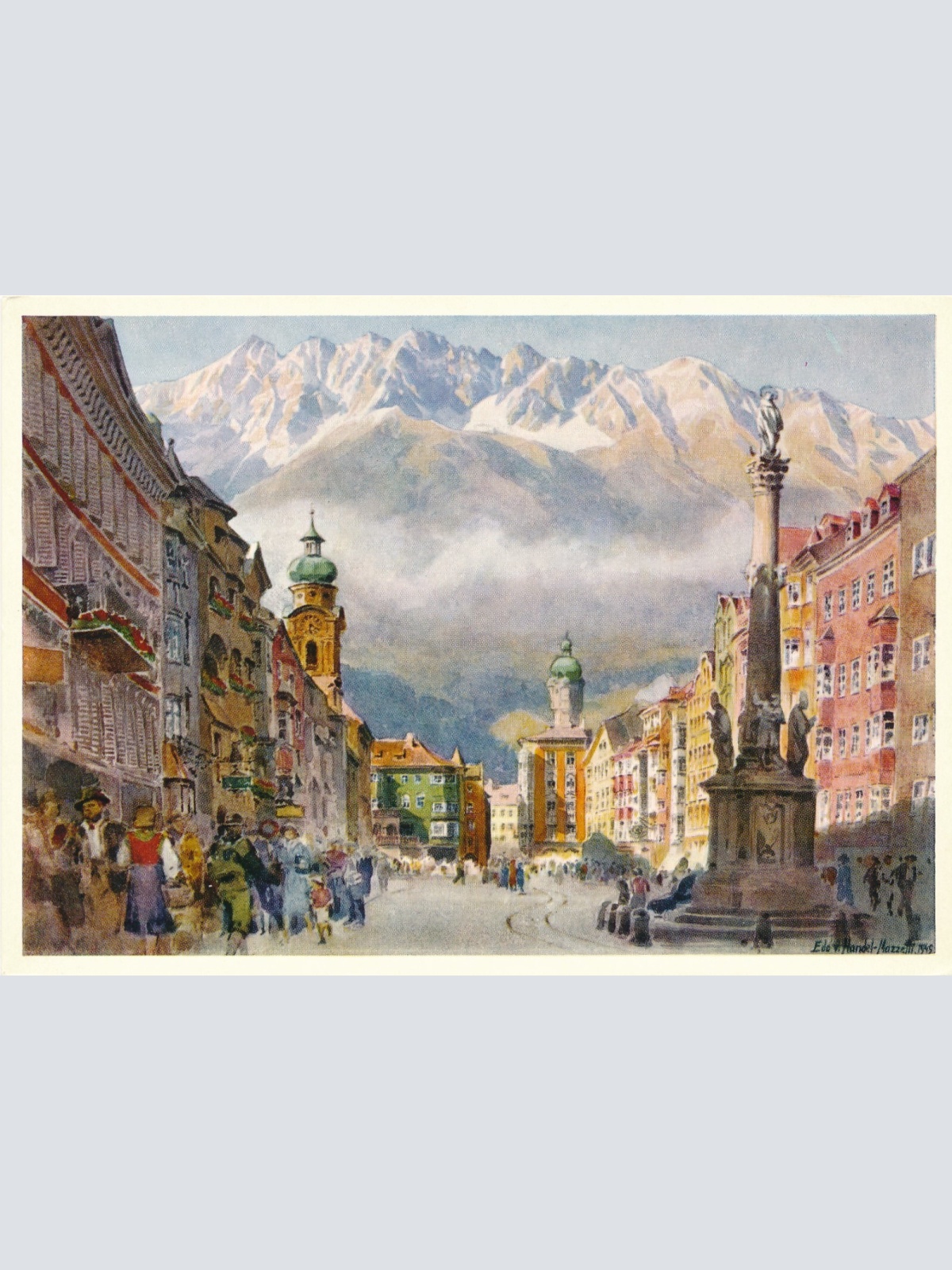 Künstlerserie Innsbruck, Nr. 5, Maria-Theresienstr. mit Nordkette Tirol (S1558)