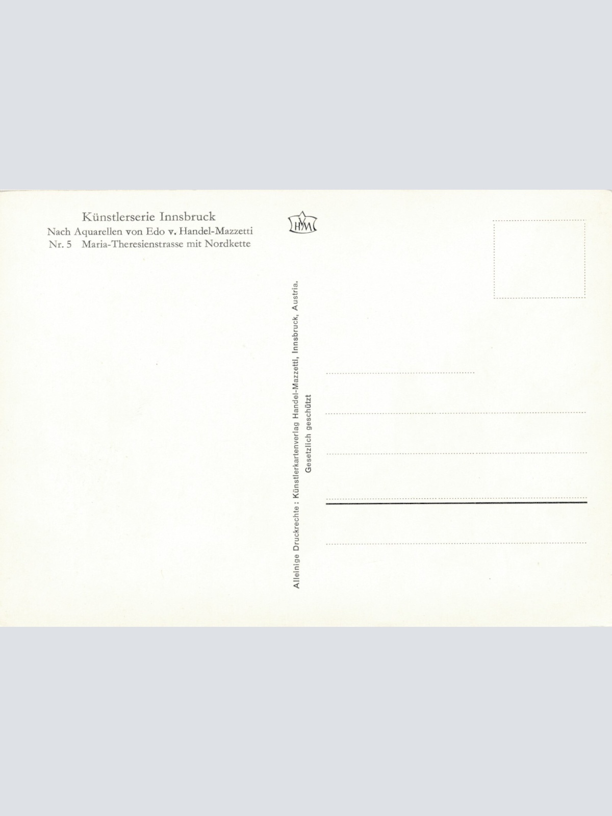 Künstlerserie Innsbruck, Nr. 5, Maria-Theresienstr. mit Nordkette Tirol (S1558)