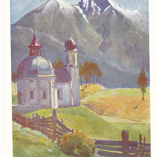 AK Künstlerserie Seefeld, Nr. 2 Seekirchl gegen die Reitherspitze, Tirol (S1547)