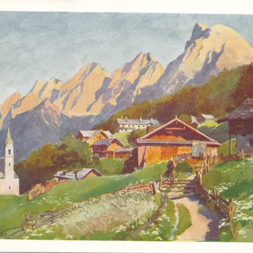 AK Künstlerserie Seefeld, Nr. 4. Mösern gegen die Miemingerkette, Tirol (S1549)