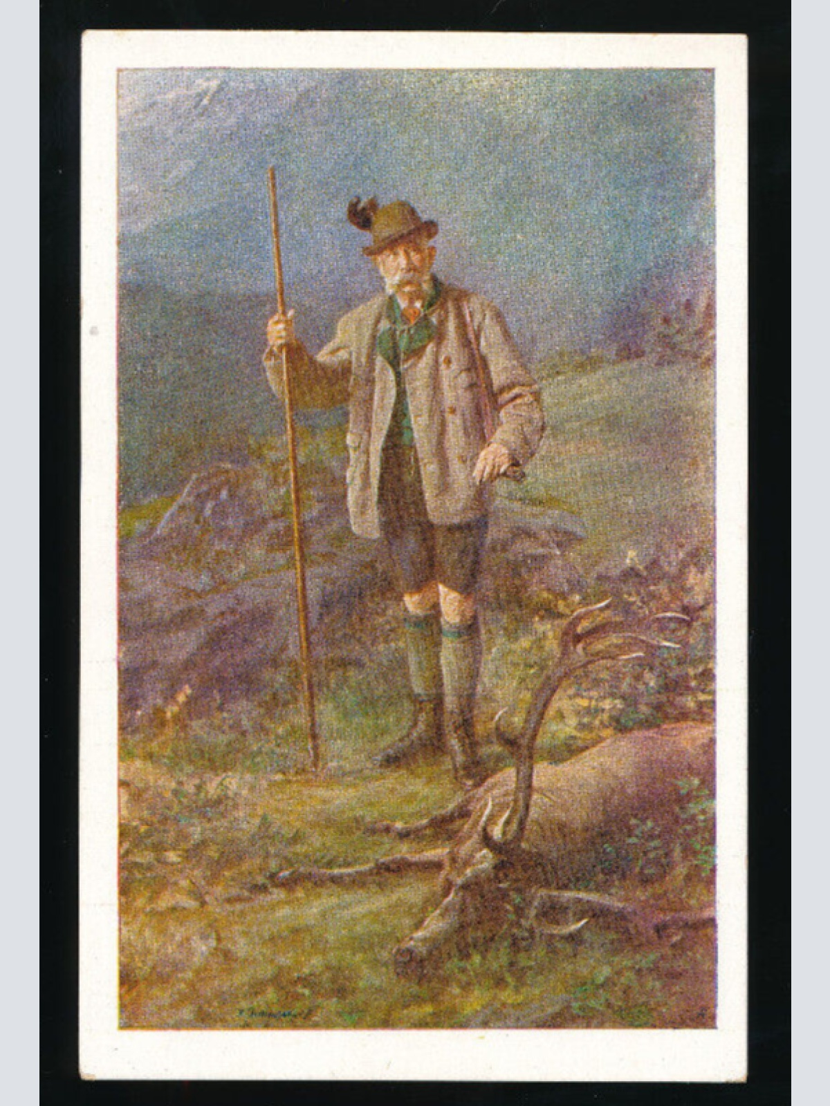 AK vom Kaiser Franz Josef bei der Jagt mit erlegtem Hirsch (5592)