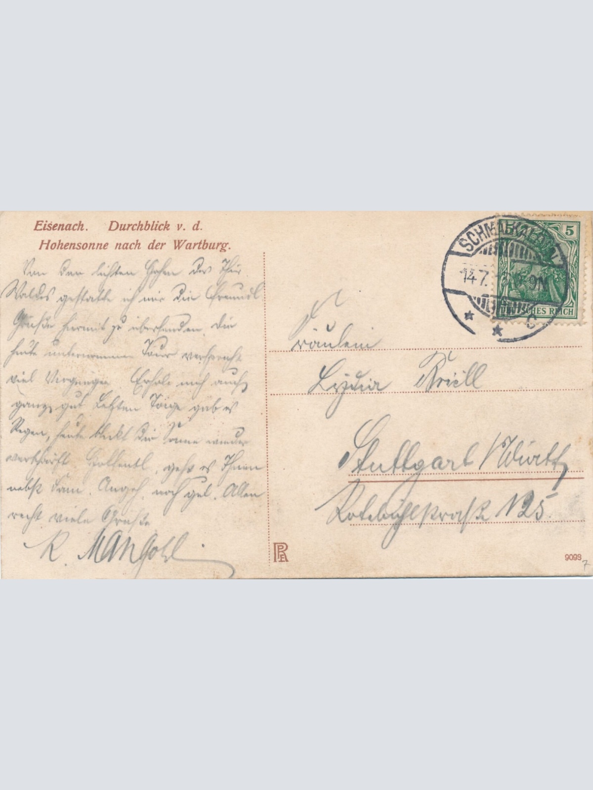 AK, Eisenach, Durchblick v. d. Hohensonne nach der Wartburg, Thüringen (S1847)
