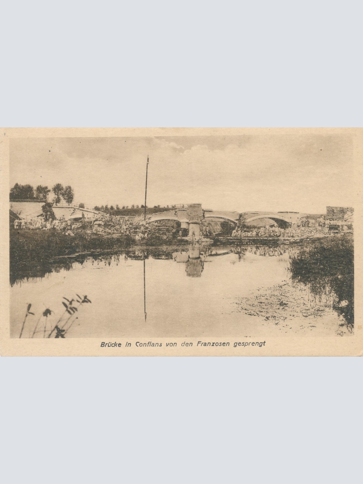 AK, Brücke in Conflans von den Franzosen gesprengt (S1992)