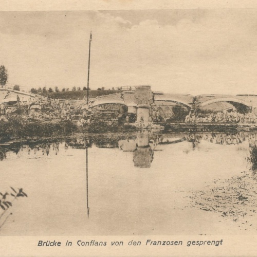 AK, Brücke in Conflans von den Franzosen gesprengt (S1992)