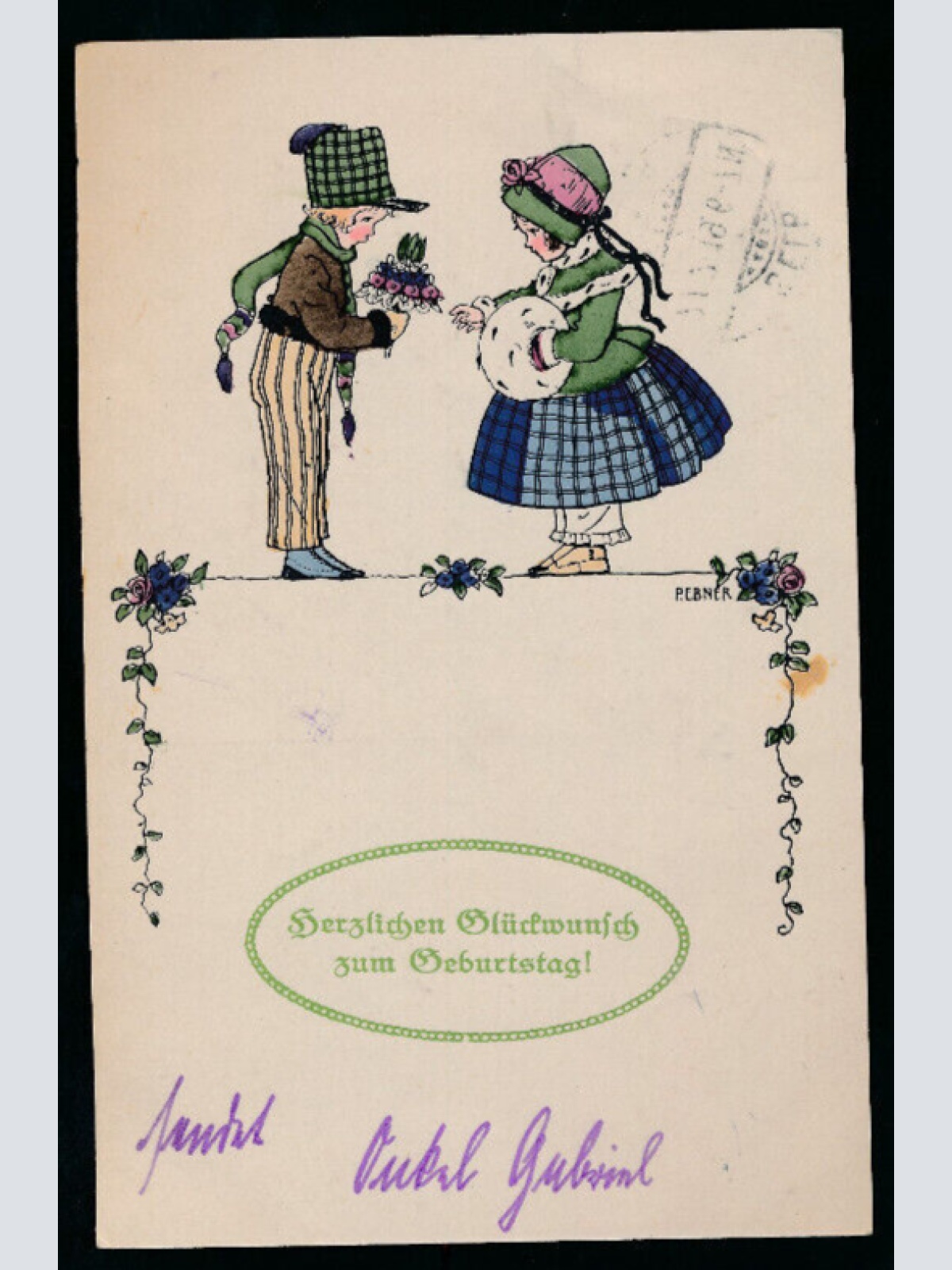 Künstler - Karte von Pauli Ebner Herlichen Glückwunsch zum Geburtstag (5751)