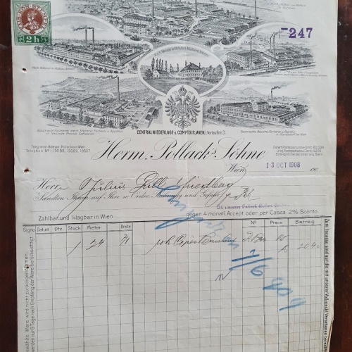 Alte Rehnung 1908 aus Wien Electrische Bleiche und Färberei Herm. Pollack (X4)
