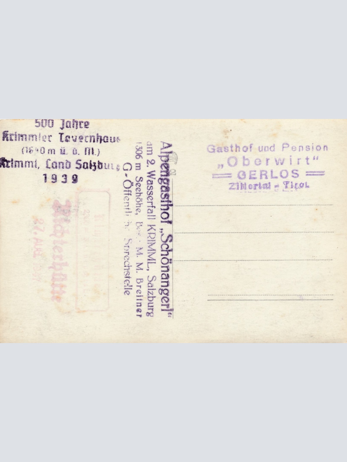 AK, Gasthof Schönangerl am Krimmlerfall, Salzburg (S1783)