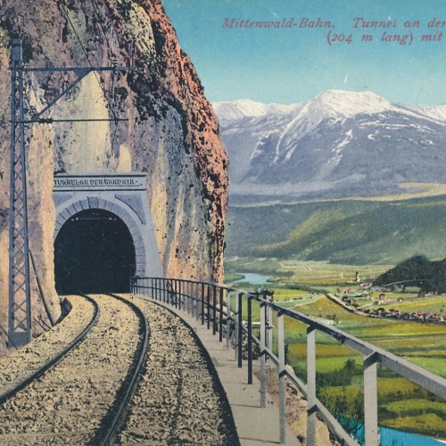 AK, Mittenwald-Bahn, Tunnel an der Wand, mit Patscherkofel, Bayern (S1791)