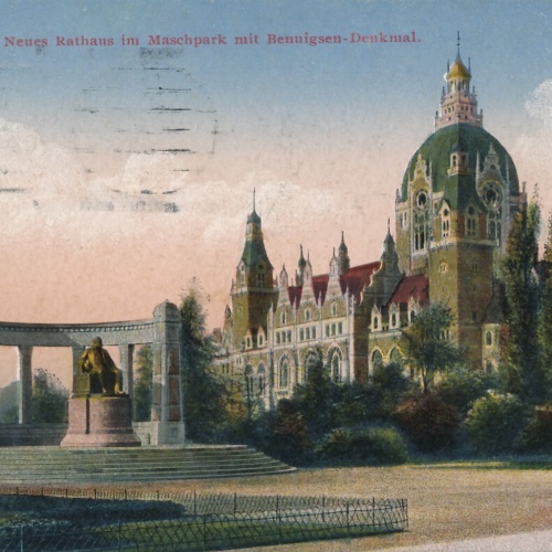 AK, Hannover, Neues Rathaus im Maschpark mit Bennigsen-Denkmal (S1755)