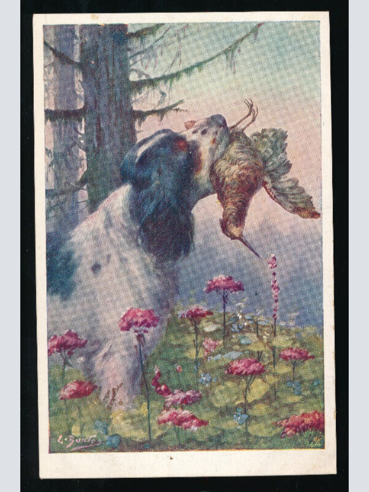 Motiv - Karte Gruß von der Jagt mit Hund mit Vogel (5963)