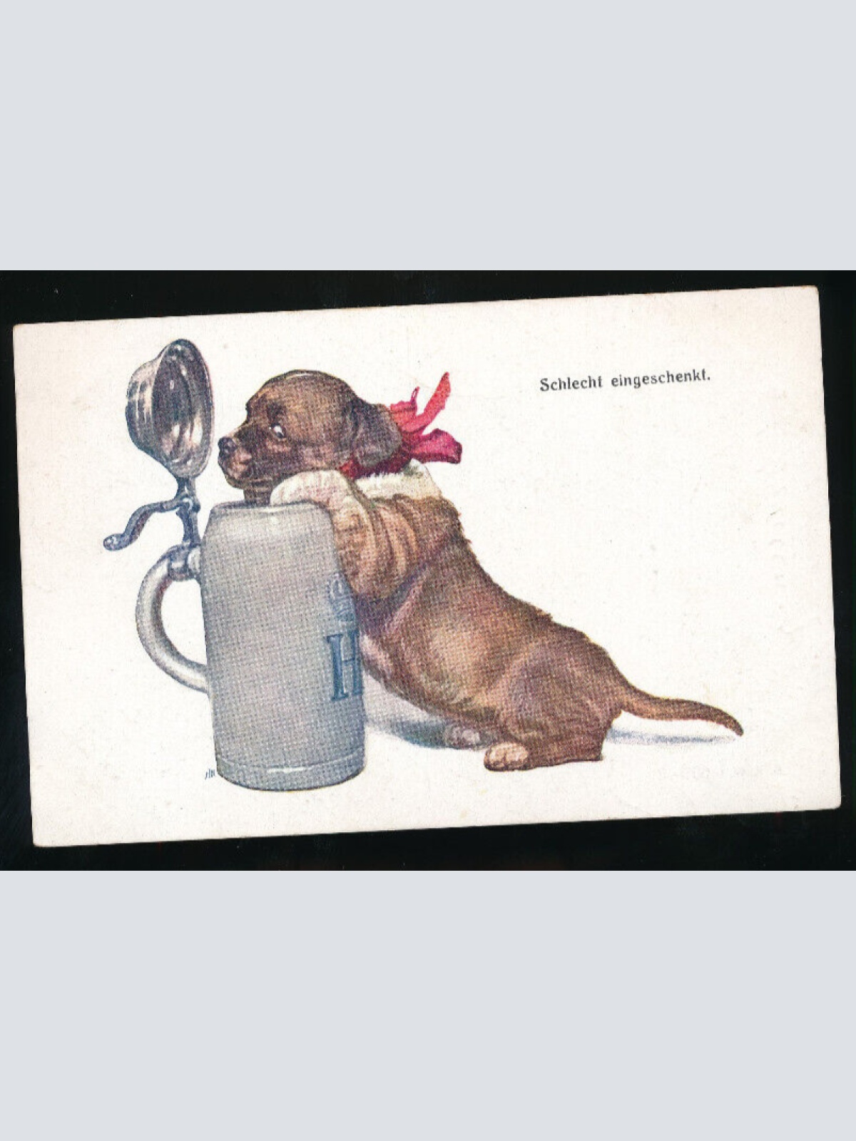 Motiv - Karte Schlecht eingeschenkt Hund mit Bierkrug (5966)