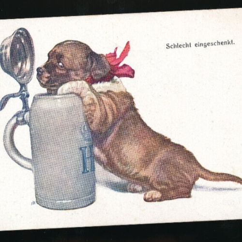 Motiv - Karte Schlecht eingeschenkt Hund mit Bierkrug (5966)