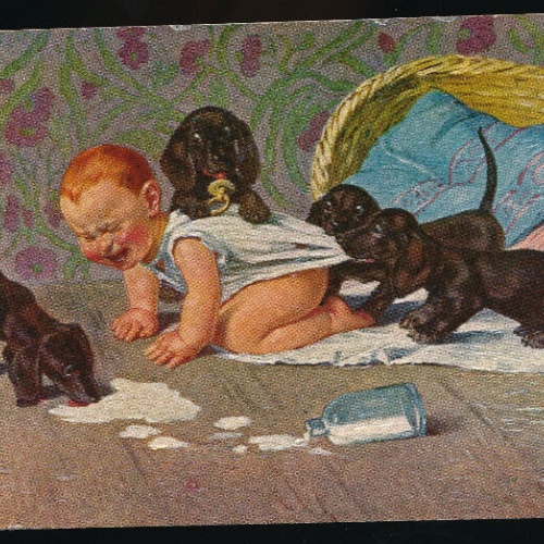 Motiv - Karte ein Überfall Dackel mit Baby (5967)